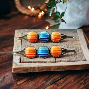 Orange & Blue Gradient Striped Hair Pins Vibrant Accessories for Stylish Hairdos
